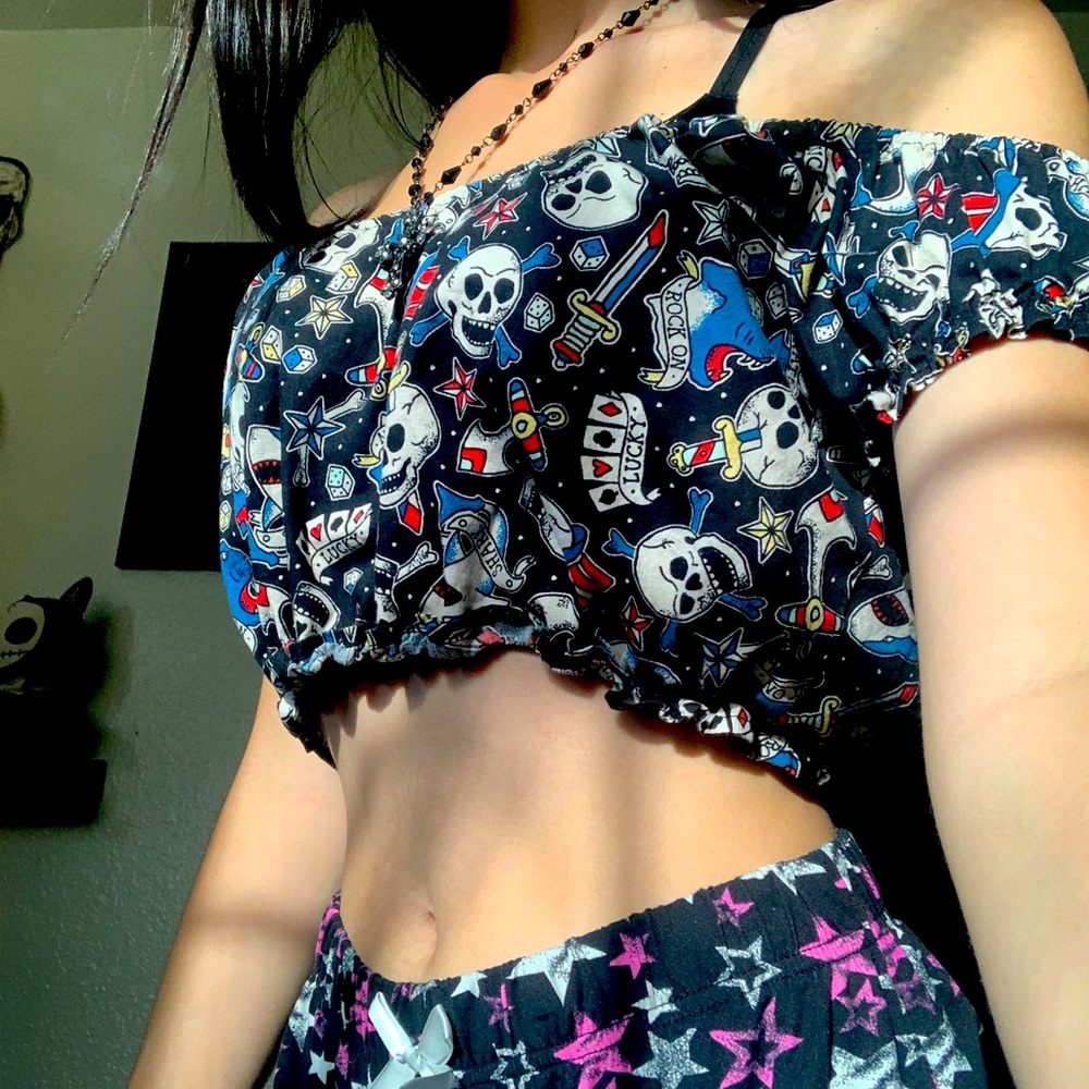 Gothic off the shoulder crop shirt